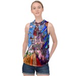Beauty Stained Glass Castle Building High Neck Satin Top