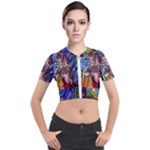 Beauty Stained Glass Castle Building Short Sleeve Cropped Jacket