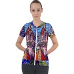 Beauty Stained Glass Castle Building Short Sleeve Zip Up Jacket