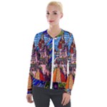 Beauty Stained Glass Castle Building Velvet Zip Up Jacket