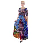 Beauty Stained Glass Castle Building Half Sleeves Maxi Dress