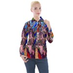 Beauty Stained Glass Castle Building Women s Long Sleeve Pocket Shirt