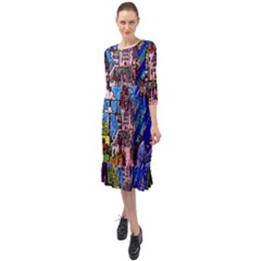 Ruffle End Midi Chiffon Dress 