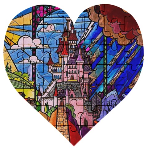 Beauty Stained Glass Castle Building Wooden Puzzle Heart from ArtsNow.com