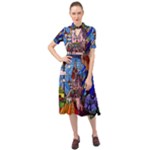 Beauty Stained Glass Castle Building Keyhole Neckline Chiffon Dress