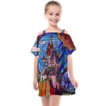 Beauty Stained Glass Castle Building Kids  One Piece Chiffon Dress