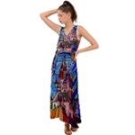 Beauty Stained Glass Castle Building V-Neck Chiffon Maxi Dress