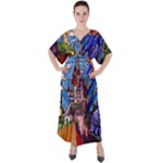 Beauty Stained Glass Castle Building V-Neck Boho Style Maxi Dress