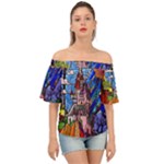 Beauty Stained Glass Castle Building Off Shoulder Short Sleeve Top