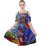 Beauty Stained Glass Castle Building Cut Out Shoulders Chiffon Dress