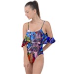 Beauty Stained Glass Castle Building Drape Piece Swimsuit