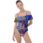 Beauty Stained Glass Castle Building Frill Detail One Piece Swimsuit