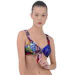 Beauty Stained Glass Castle Building Front Tie Bikini Top