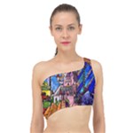 Beauty Stained Glass Castle Building Spliced Up Bikini Top 