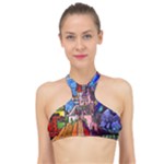 Beauty Stained Glass Castle Building High Neck Bikini Top