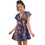 Beauty Stained Glass Castle Building Flutter Sleeve Wrap Dress