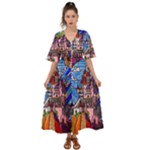 Beauty Stained Glass Castle Building Kimono Sleeve Boho Dress