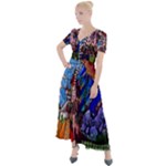 Beauty Stained Glass Castle Building Button Up Short Sleeve Maxi Dress