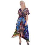 Beauty Stained Glass Castle Building Cross Front Sharkbite Hem Maxi Dress