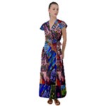 Beauty Stained Glass Castle Building Flutter Sleeve Maxi Dress