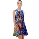 Beauty Stained Glass Castle Building Frill Swing Dress