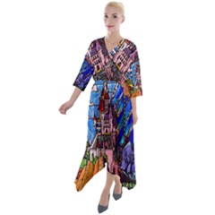 Quarter Sleeve Wrap Front Maxi Dress 