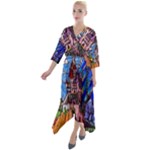 Beauty Stained Glass Castle Building Quarter Sleeve Wrap Front Maxi Dress