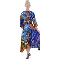 Quarter Sleeve Wrap Front Maxi Dress 
