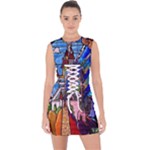 Beauty Stained Glass Castle Building Lace Up Front Bodycon Dress