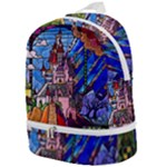 Beauty Stained Glass Castle Building Zip Bottom Backpack