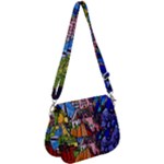 Beauty Stained Glass Castle Building Saddle Handbag