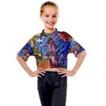 Beauty Stained Glass Castle Building Kids Mock Neck Tee
