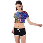 Beauty Stained Glass Castle Building Tie Back Short Sleeve Crop Tee