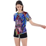 Beauty Stained Glass Castle Building Asymmetrical Short Sleeve Sports Tee
