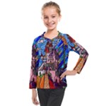 Beauty Stained Glass Castle Building Kids  Long Mesh Tee