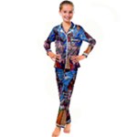 Beauty Stained Glass Castle Building Kids  Satin Long Sleeve Pajamas Set