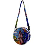 Beauty Stained Glass Castle Building Crossbody Circle Bag