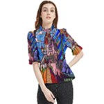 Beauty Stained Glass Castle Building Frill Neck Blouse