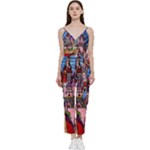 Beauty Stained Glass Castle Building V-Neck Spaghetti Strap Tie Front Jumpsuit