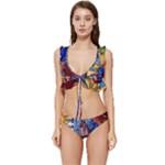 Beauty Stained Glass Castle Building Low Cut Ruffle Edge Bikini Set