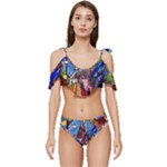 Beauty Stained Glass Castle Building Ruffle Edge Tie Up Bikini Set	