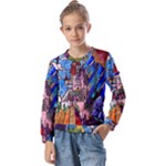 Beauty Stained Glass Castle Building Kids  Long Sleeve Tee with Frill 