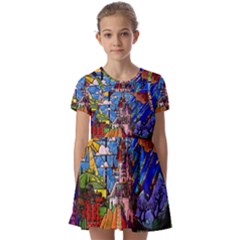 Kids  Short Sleeve Pinafore Style Dress 