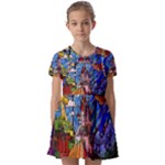 Beauty Stained Glass Castle Building Kids  Short Sleeve Pinafore Style Dress