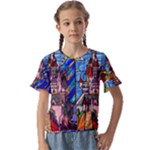 Beauty Stained Glass Castle Building Kids  Cuff Sleeve Scrunch Bottom Tee