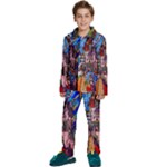 Beauty Stained Glass Castle Building Kids  Long Sleeve Velvet Pajamas Set