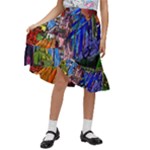 Beauty Stained Glass Castle Building Kids  Ruffle Flared Wrap Midi Skirt