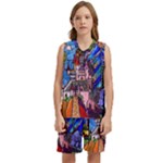 Beauty Stained Glass Castle Building Kids  Basketball Mesh Set