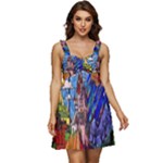 Beauty Stained Glass Castle Building Ruffle Strap Babydoll Chiffon Dress