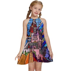 Kids  Halter Collar Waist Tie Chiffon Dress 